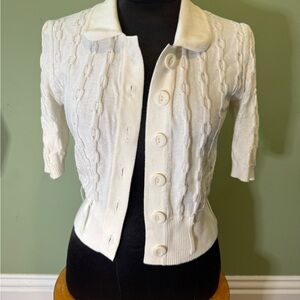 Collectif White cream Cable Knit Cardigan small